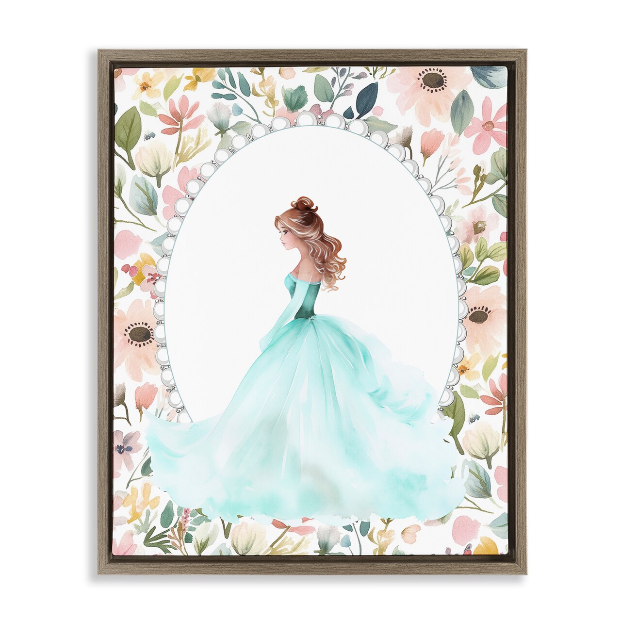 Stupell Industries Blue Princess with Pearl Border Floating Frame, design by Christine Simpson Art